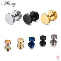 Men and Women's Dumbbell Stainless Steel Stud Earrings, 3~16 mm Fake Piercing Tunnels, Main Stone Color, Colorful