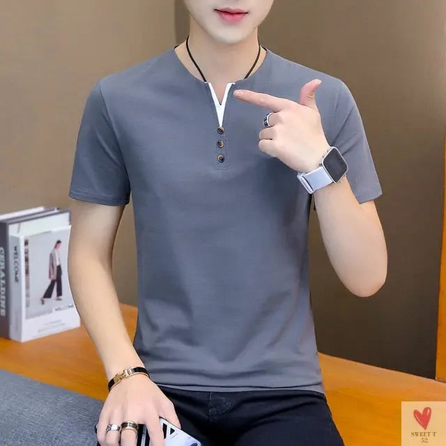 Men's Casual Business T-Shirts With O-Neck in Solid Colors with Accent