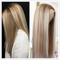 Ombre Synthetic Blonde Wig - Lace Front Wig, Middle Part With Highlights, Long Straight Hair - 22 Inches