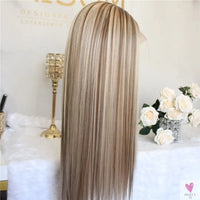 Ombre Synthetic Blonde Wig - Lace Front Wig, Middle Part With Highlights, Long Straight Hair - 22 Inches