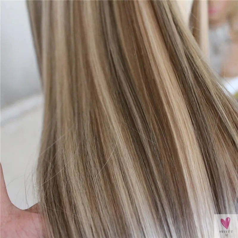 Ombre Synthetic Blonde Wig - Lace Front Wig, Middle Part With Highlights, Long Straight Hair - 22 Inches