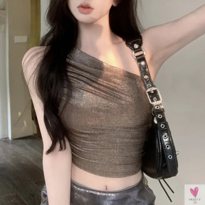 One Shoulder Crop Top, Vintage Retro Cut Crop Top, for Women and Girls