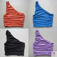 One Shoulder Rucked Crop Top for Women and Girls - Soft Knitted Crop Top