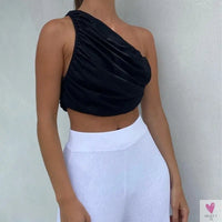 One Shoulder Rucked Crop Top for Women and Girls - Soft Knitted Crop Top