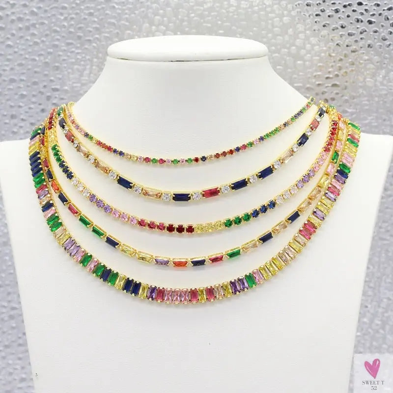 Rainbow Cubic Zirconia Waterdrop Choker Charm Necklaces - Charming Woman's Wedding, Party, Birthday Choker Jewelry or Gift