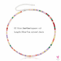 Rainbow Cubic Zirconia Waterdrop Choker Charm Necklaces - Charming Woman's Wedding, Party, Birthday Choker Jewelry or Gift