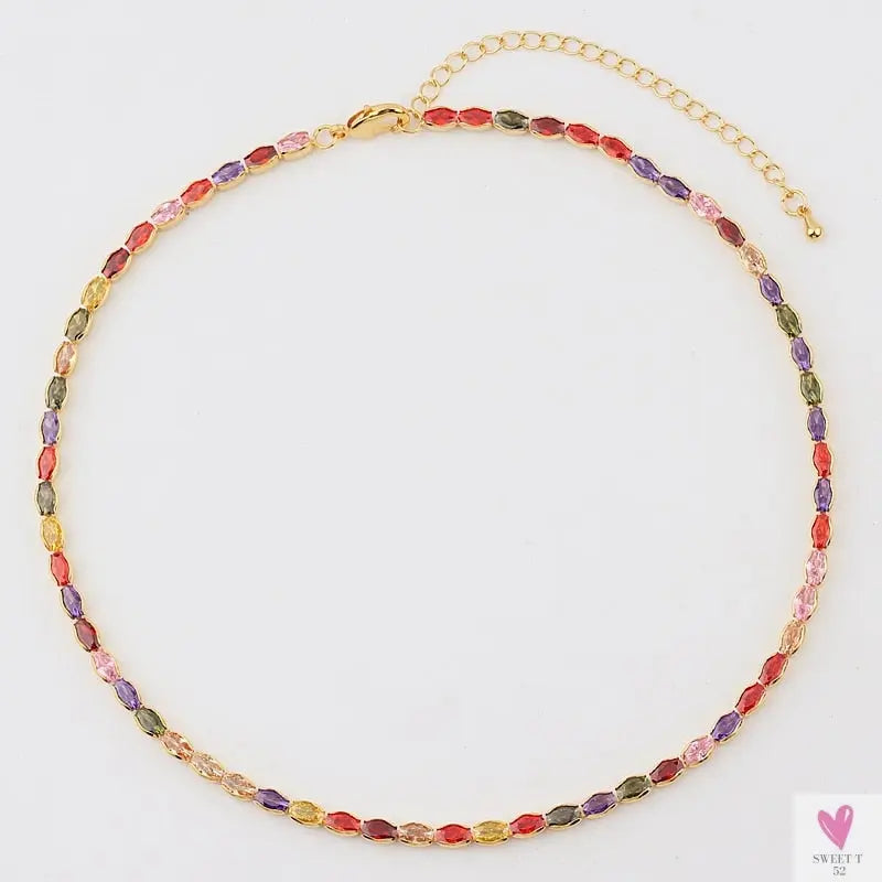 Rainbow Cubic Zirconia Waterdrop Choker Charm Necklaces - Charming Woman's Wedding, Party, Birthday Choker Jewelry or Gift