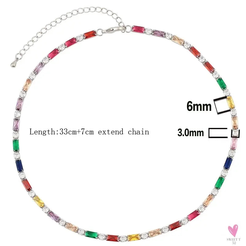 Rainbow Cubic Zirconia Waterdrop Choker Charm Necklaces - Charming Woman's Wedding, Party, Birthday Choker Jewelry or Gift