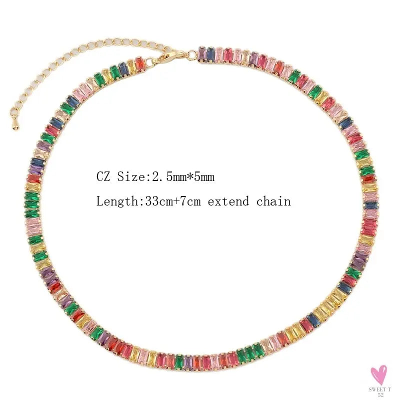 Rainbow Cubic Zirconia Waterdrop Choker Charm Necklaces - Charming Woman's Wedding, Party, Birthday Choker Jewelry or Gift
