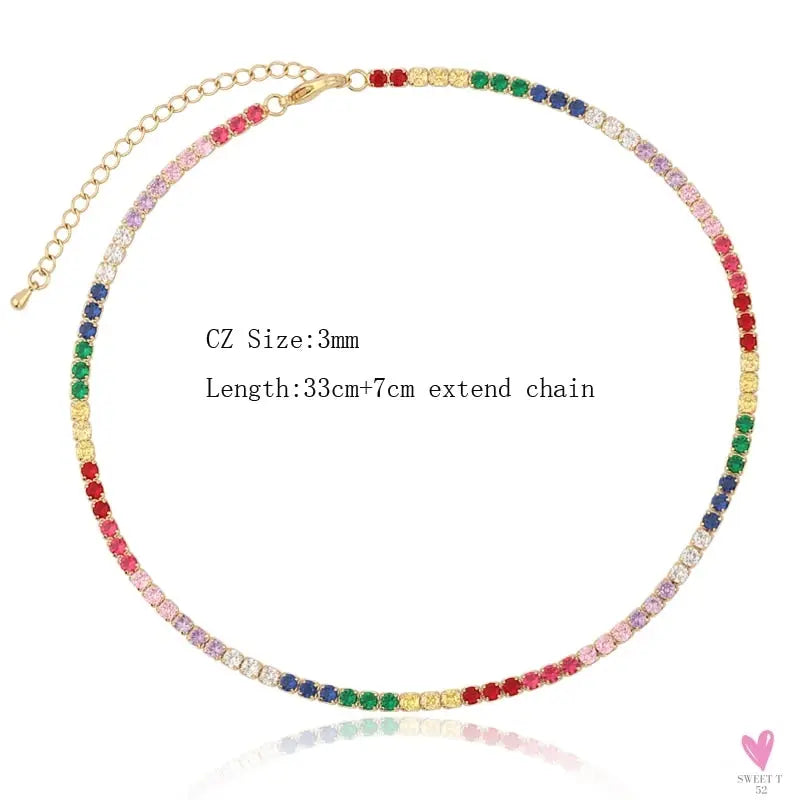 Rainbow Cubic Zirconia Waterdrop Choker Charm Necklaces - Charming Woman's Wedding, Party, Birthday Choker Jewelry or Gift