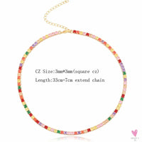 Rainbow Cubic Zirconia Waterdrop Choker Charm Necklaces - Charming Woman's Wedding, Party, Birthday Choker Jewelry or Gift