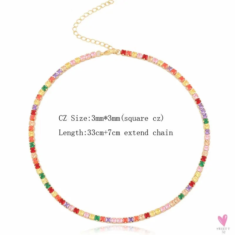Rainbow Cubic Zirconia Waterdrop Choker Charm Necklaces - Charming Woman's Wedding, Party, Birthday Choker Jewelry or Gift