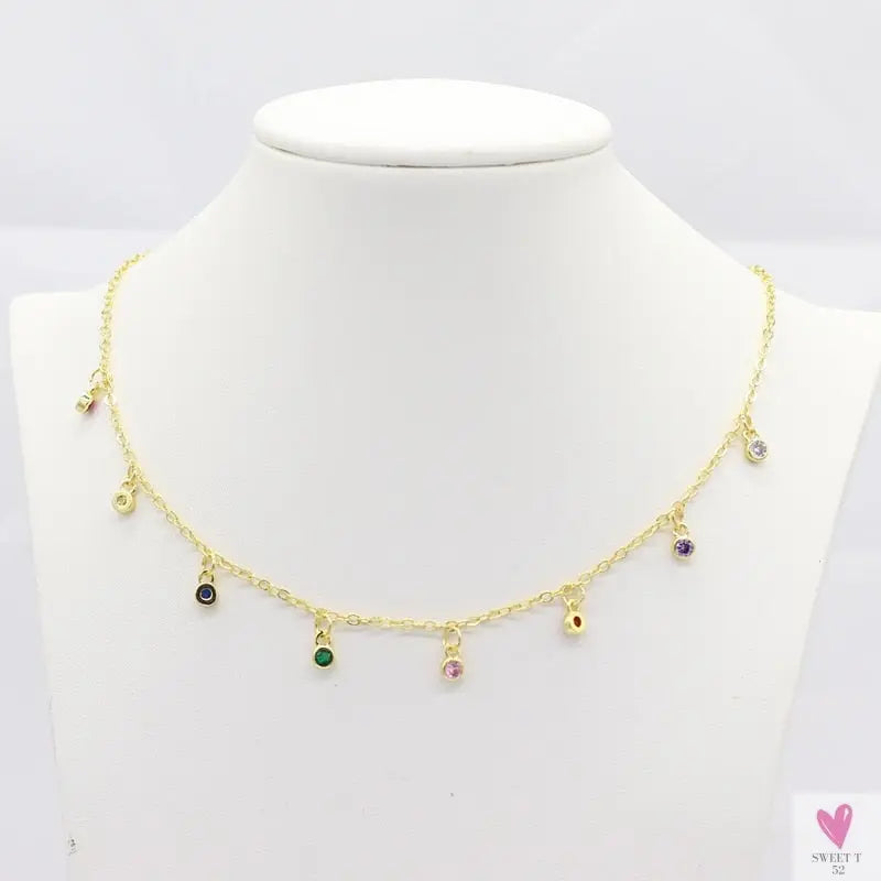 Rainbow Cubic Zirconia Waterdrop Choker Charm Necklaces - Charming Woman's Wedding, Party, Birthday Choker Jewelry or Gift