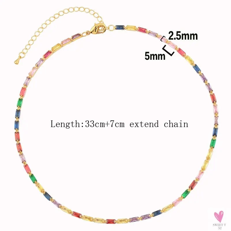 Rainbow Cubic Zirconia Waterdrop Choker Charm Necklaces - Charming Woman's Wedding, Party, Birthday Choker Jewelry or Gift