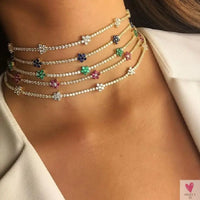 Rainbow Cubic Zirconia Waterdrop Choker Charm Necklaces - Charming Woman's Wedding, Party, Birthday Choker Jewelry or Gift