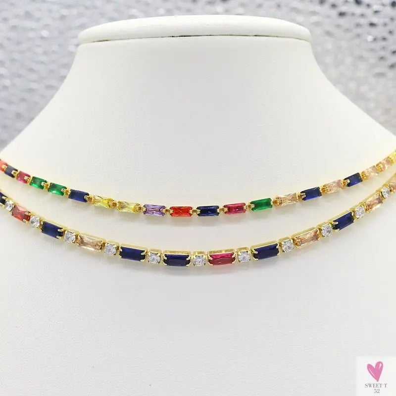 Rainbow Cubic Zirconia Waterdrop Choker Charm Necklaces - Charming Woman's Wedding, Party, Birthday Choker Jewelry or Gift