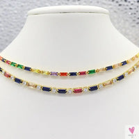 Rainbow Cubic Zirconia Waterdrop Choker Charm Necklaces - Charming Woman's Wedding, Party, Birthday Choker Jewelry or Gift