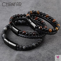 Round/Natural Stone/Genuine Leather/Tiger Eye Beads Bracelet for Men and Women with Magnetic Stainless Steel Clasp-Bracelet-SWEET T 52