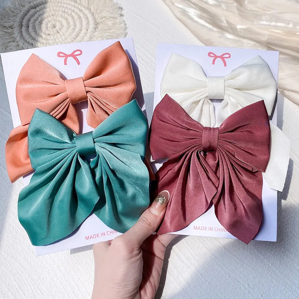 Cute Multi-Patterned and Solid Color Hair Bows/Clips for Girls in a 2 Piece Set
