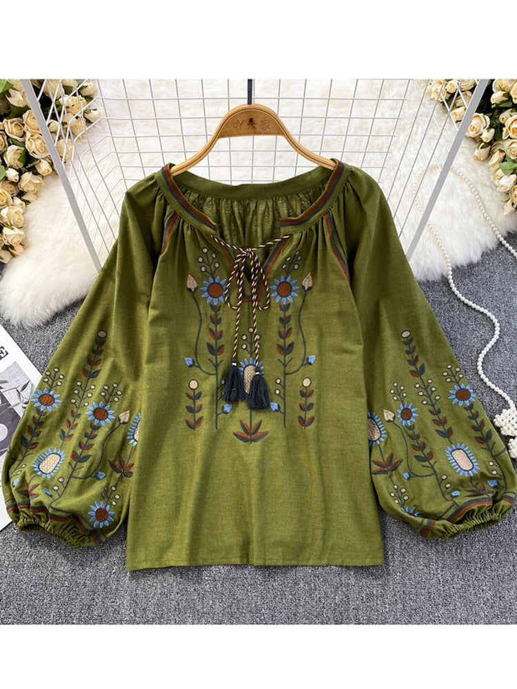Floral Embroidered Tee for Women and Girls, Loose Fit With Wide O-Neck in 5 Solid Colors