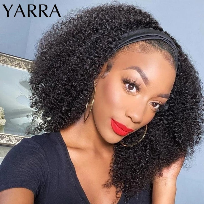 Glueless Kinky Curly Silk Headband Wigs for Women and Girls - Brazilian Remy Human Hair, 10 to 24 Inches, 150%/180% - 200% Density