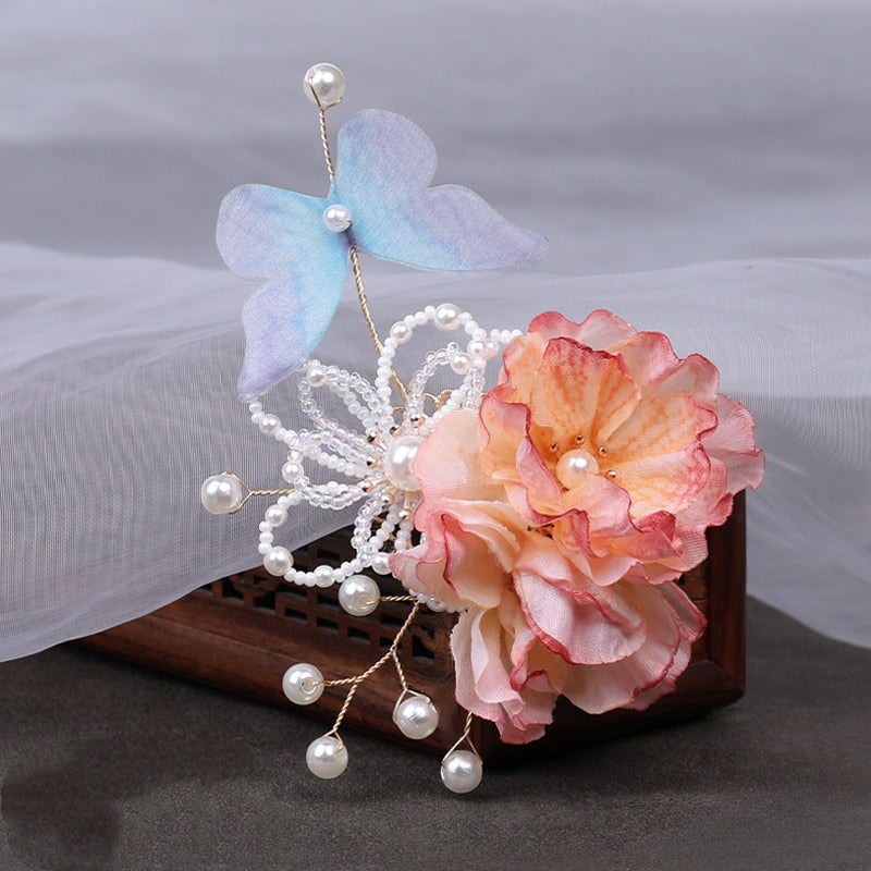 Silk Flower Hairpins/Clips - Fairy Floral Hair Pins/Barrettes for Women Girls, Retro Chinese Pendant Jewelry