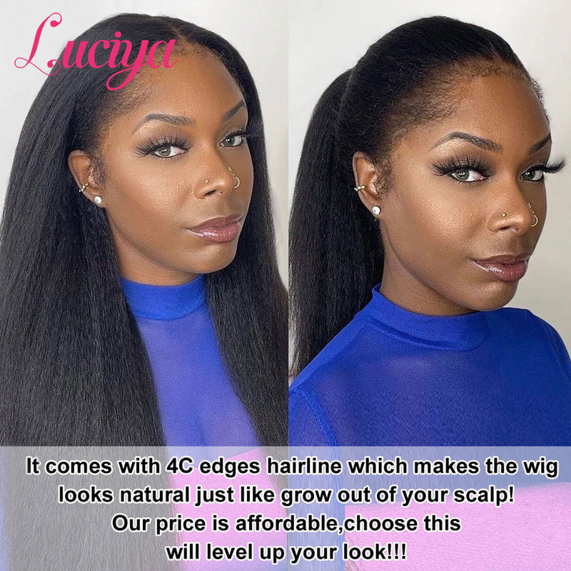 4C Kinky Edges Natural Hairline Wigs, Kinky Straight 13x4/13x6 HD Lace Front Human Hair Wigs With Curly Baby Hair - Lace Closure Wigs