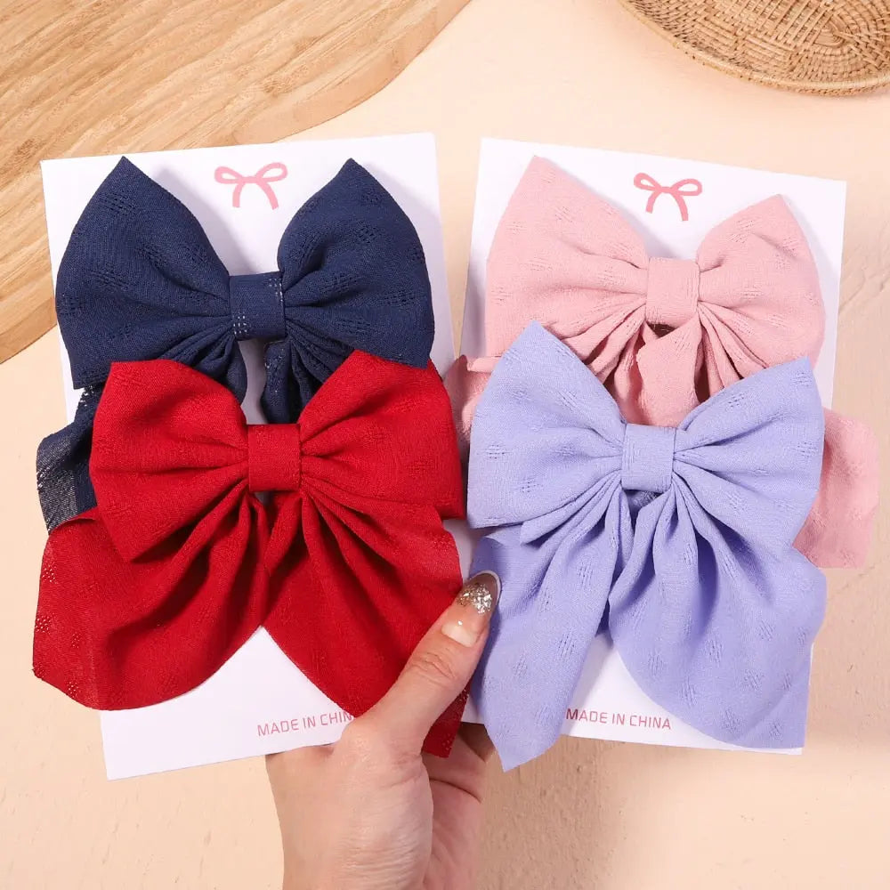 Cute Multi-Patterned and Solid Color Hair Bows/Clips for Girls in a 2 Piece Set