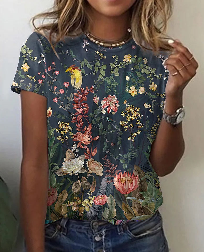 Women's T-shirt, Short Sleeve in 3D Print, Polyester for Comfortable Casual Wear