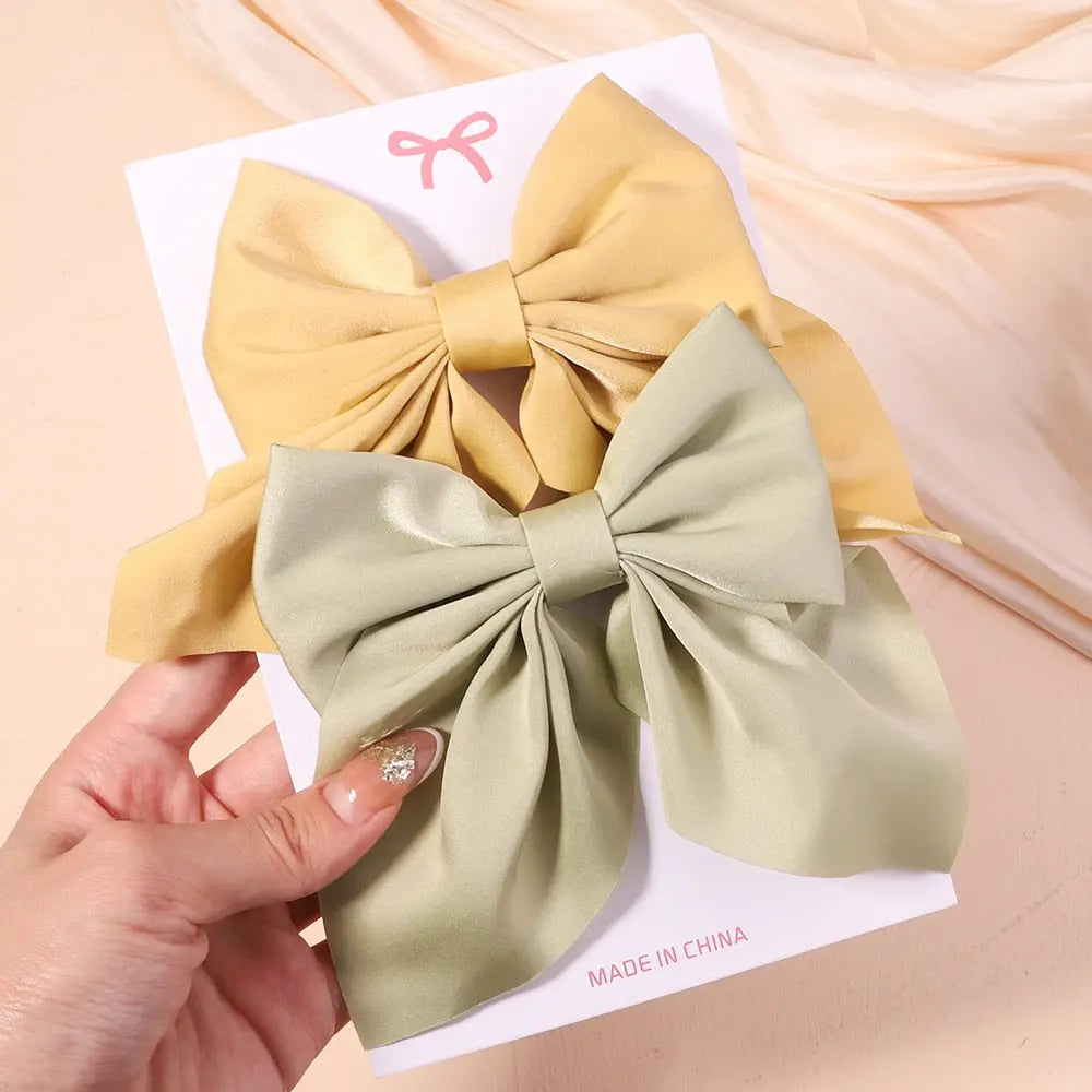 Cute Multi-Patterned and Solid Color Hair Bows/Clips for Girls in a 2 Piece Set