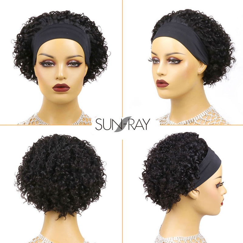 Short Headband Human Hair Wigs, Water Wave Wigs for Women & Girls - 6 inch Brazilian Remy Human Hair, Glueless, Full Machine Made