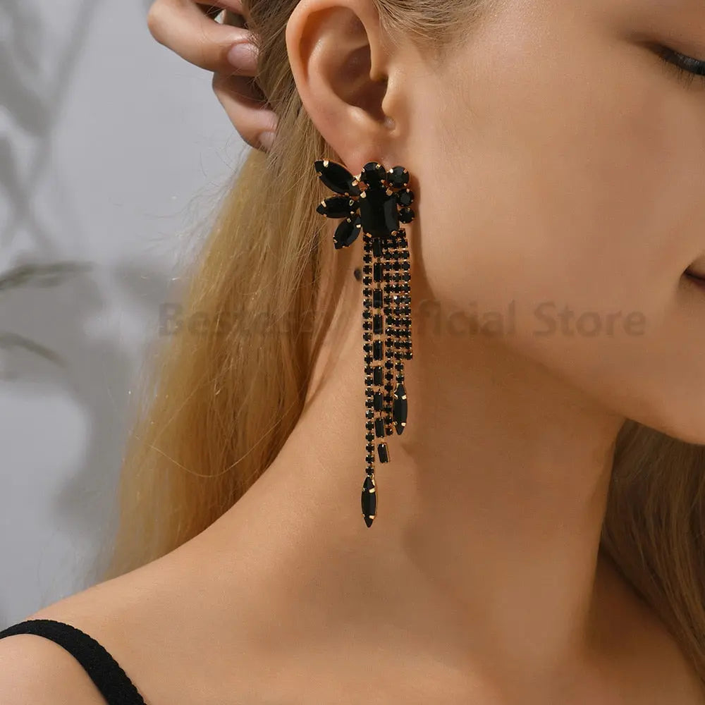 Gorgeous Women and Girl's Drop Earrings in 6 Brilliant Colors - Rose Red, Blue, Green, Black, White and Champagne