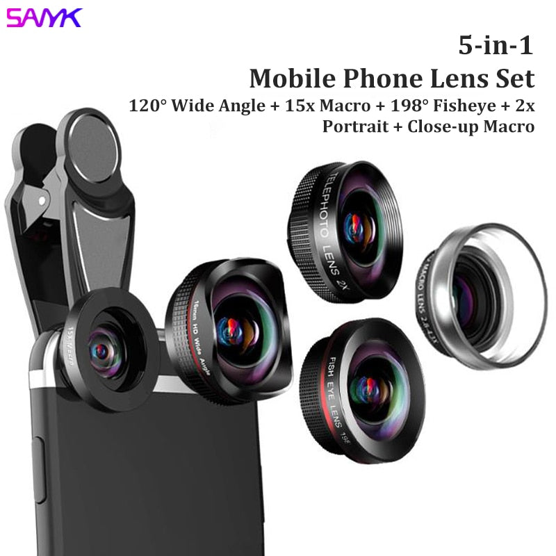 4K HD Super 15X Macro Lens for Smartphone, Anti-Distortion, 0.6X Wide Angle Lens