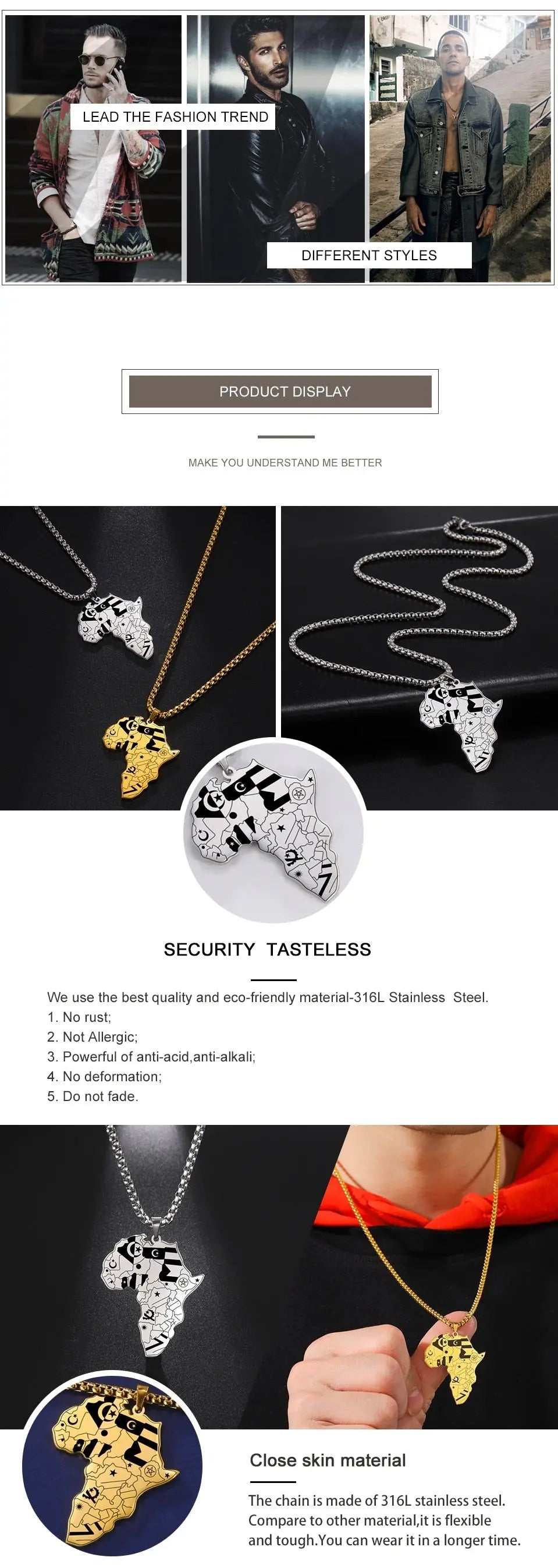 Mama Africa Necklace for Women/Men/Boys & Girls, Pendant Style, in Gold & Silver