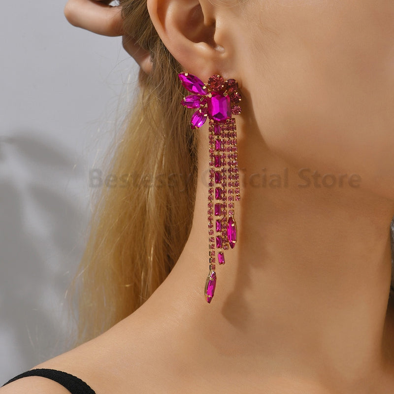 Gorgeous Women and Girl's Drop Earrings in 6 Brilliant Colors - Rose Red, Blue, Green, Black, White and Champagne