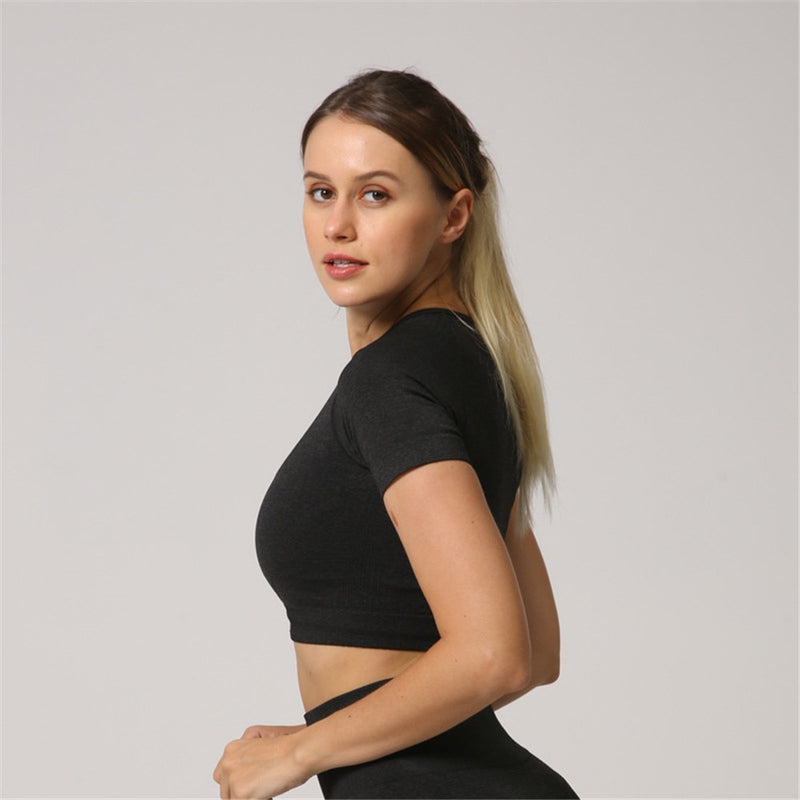 Women's Seamless Fitness Crop Top, Workout Tops, Yoga Shirts, Gym Sportswear, Running T-shirts, Short Sleeve, Solid Color