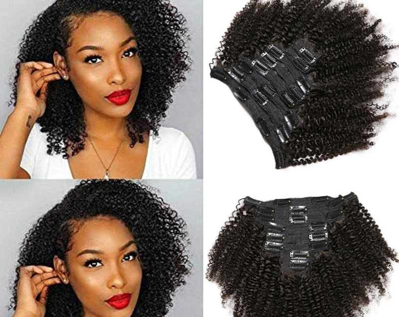 Kinky Curly Clip-In Hair Extensions, Human Hair - Mongolian Kinky Curly Human Hair Clip-In Extensions for Women & Girls