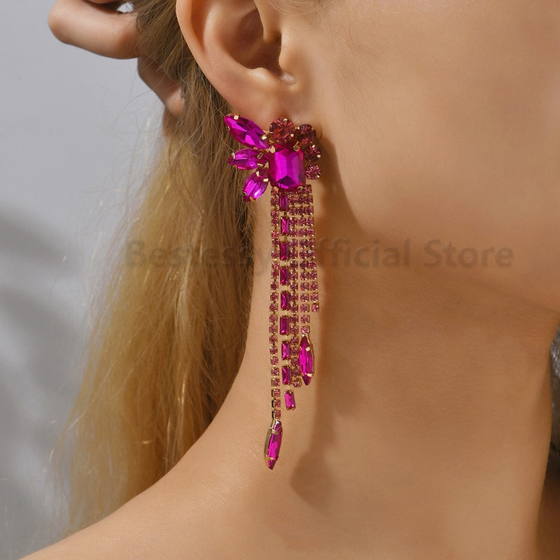 Gorgeous Women and Girl's Drop Earrings in 6 Brilliant Colors - Rose Red, Blue, Green, Black, White and Champagne