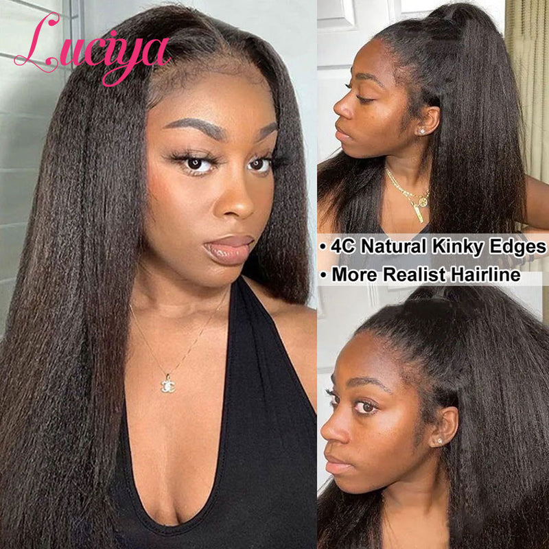4C Kinky Edges Natural Hairline Wigs, Kinky Straight 13x4/13x6 HD Lace Front Human Hair Wigs With Curly Baby Hair - Lace Closure Wigs