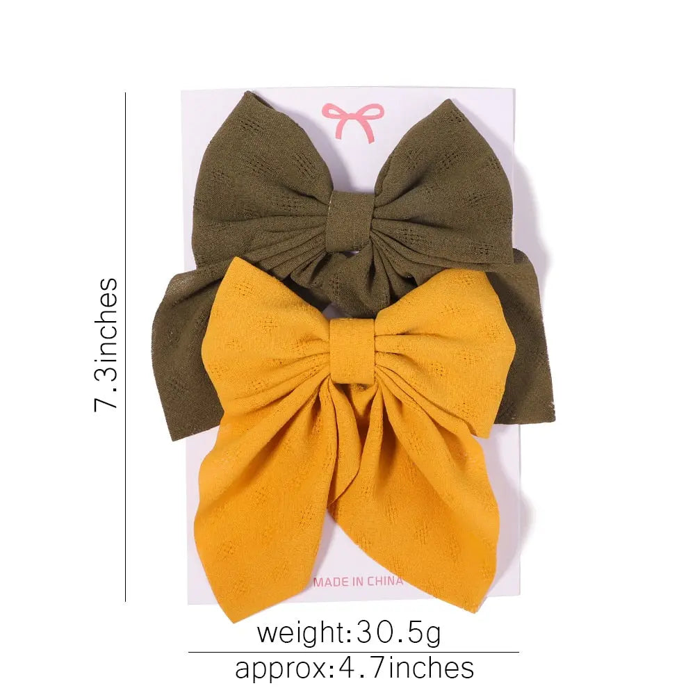 Cute Multi-Patterned and Solid Color Hair Bows/Clips for Girls in a 2 Piece Set