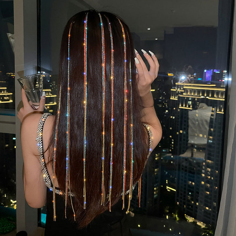 DIY Long Colorful Rhinestone/Crystal Braid/Straight Hair Wear for Women and Girls