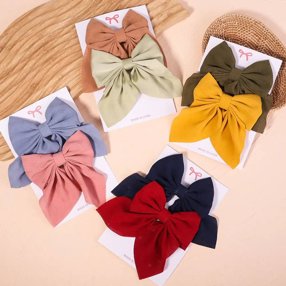 Cute Multi-Patterned and Solid Color Hair Bows/Clips for Girls in a 2 Piece Set