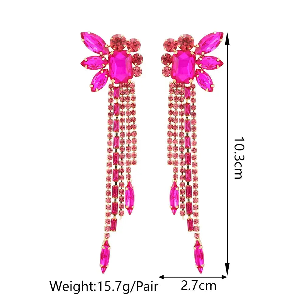 Gorgeous Women and Girl's Drop Earrings in 6 Brilliant Colors - Rose Red, Blue, Green, Black, White and Champagne