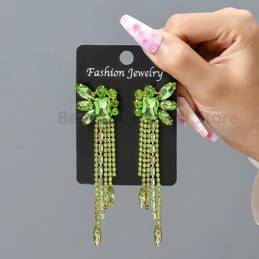 Gorgeous Women and Girl's Drop Earrings in 6 Brilliant Colors - Rose Red, Blue, Green, Black, White and Champagne