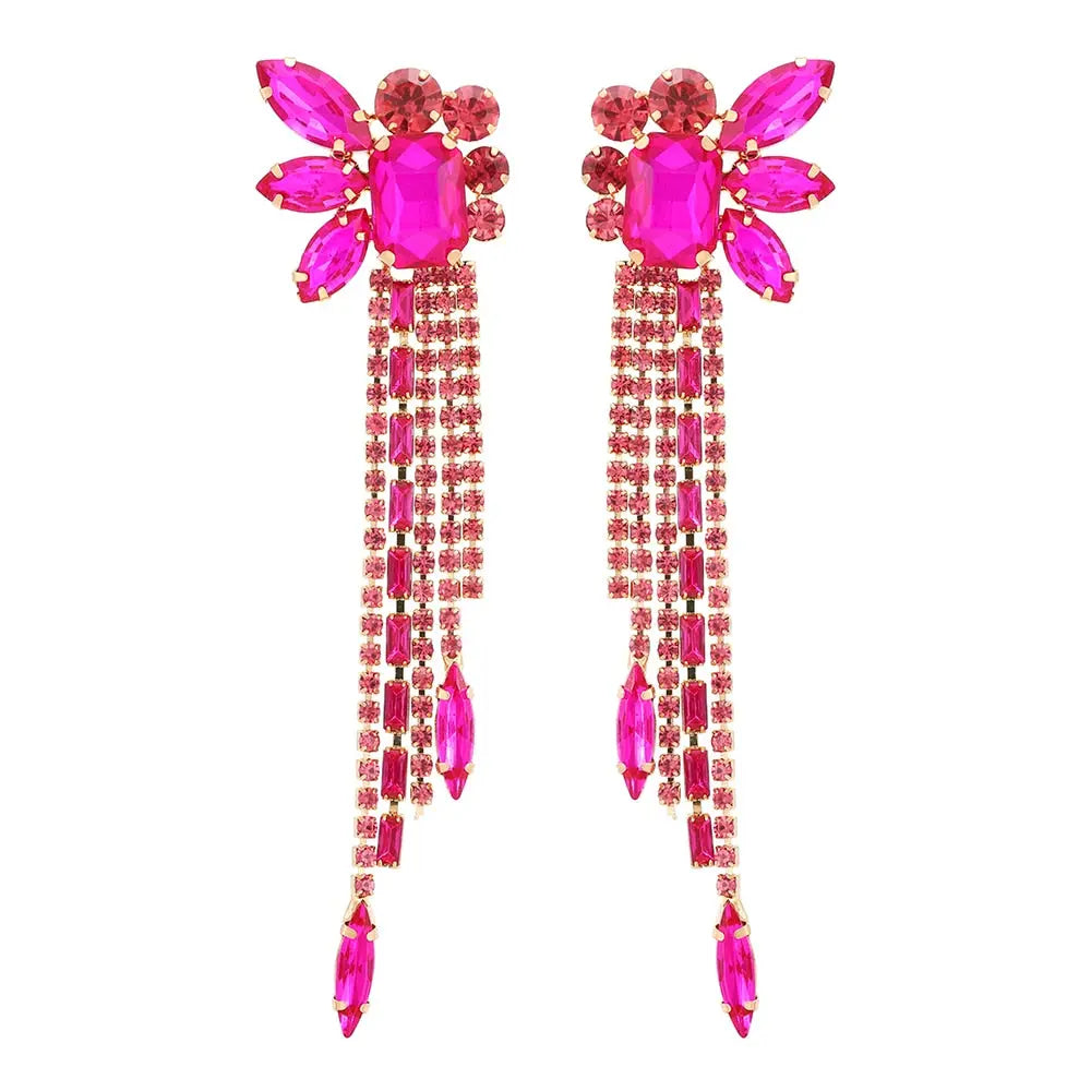 Gorgeous Women and Girl's Drop Earrings in 6 Brilliant Colors - Rose Red, Blue, Green, Black, White and Champagne