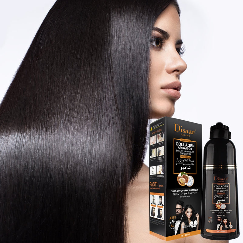 Argan Oil/Aloe Vera Hair Shampoo/dye - Cover Gray/White Hair, Natural Black/Brown Hair Dye - Unisex