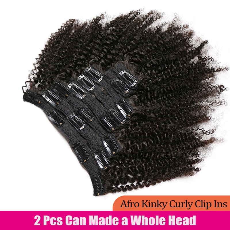 Kinky Curly Clip-In Hair Extensions, Human Hair - Mongolian Kinky Curly Human Hair Clip-In Extensions for Women & Girls