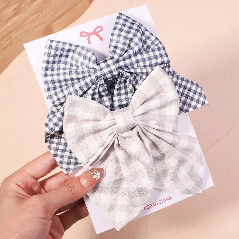 Cute Multi-Patterned and Solid Color Hair Bows/Clips for Girls in a 2 Piece Set