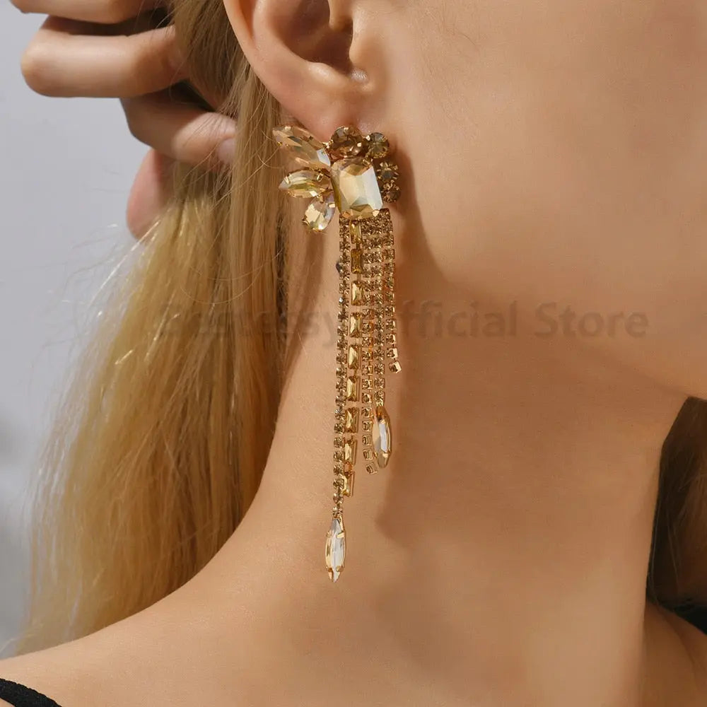 Gorgeous Women and Girl's Drop Earrings in 6 Brilliant Colors - Rose Red, Blue, Green, Black, White and Champagne