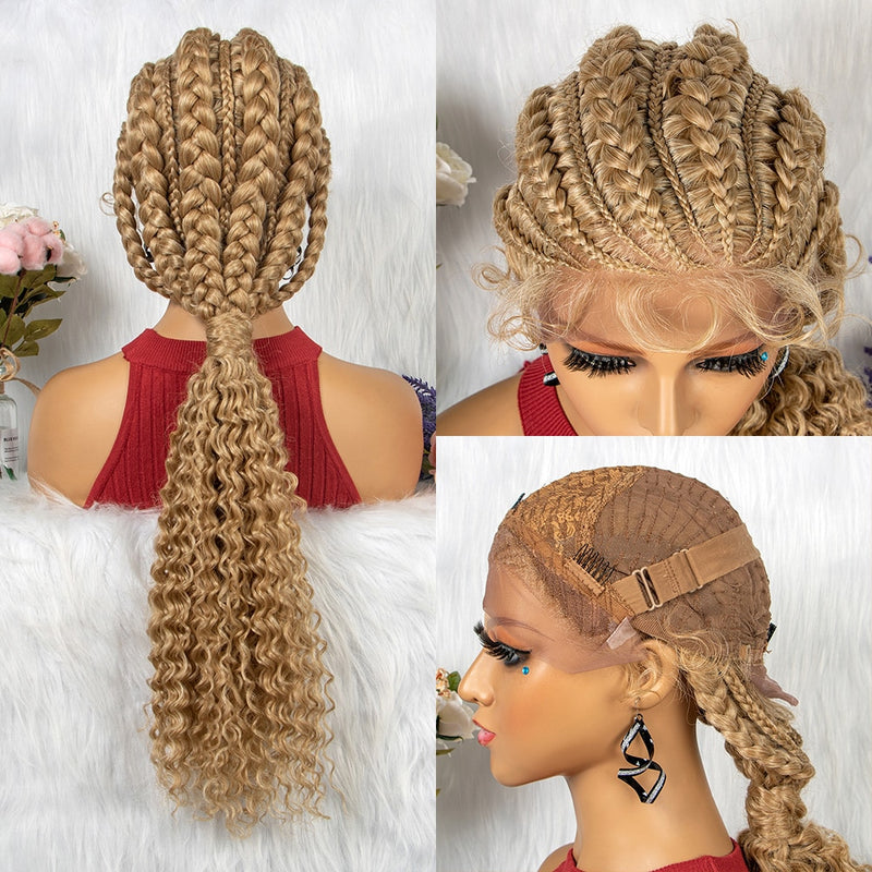Synthetic Hair Braided Ponytail Lace Front Wigs Kinky Curly Frontal with Baby Hair for Women, Cornrow Box Braided Wigs